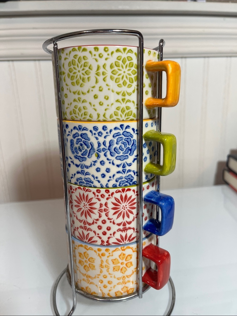 Pier 1 Imports set of four stacking mugs, espresso style (in tree) stoneware - Picture 2 of 14